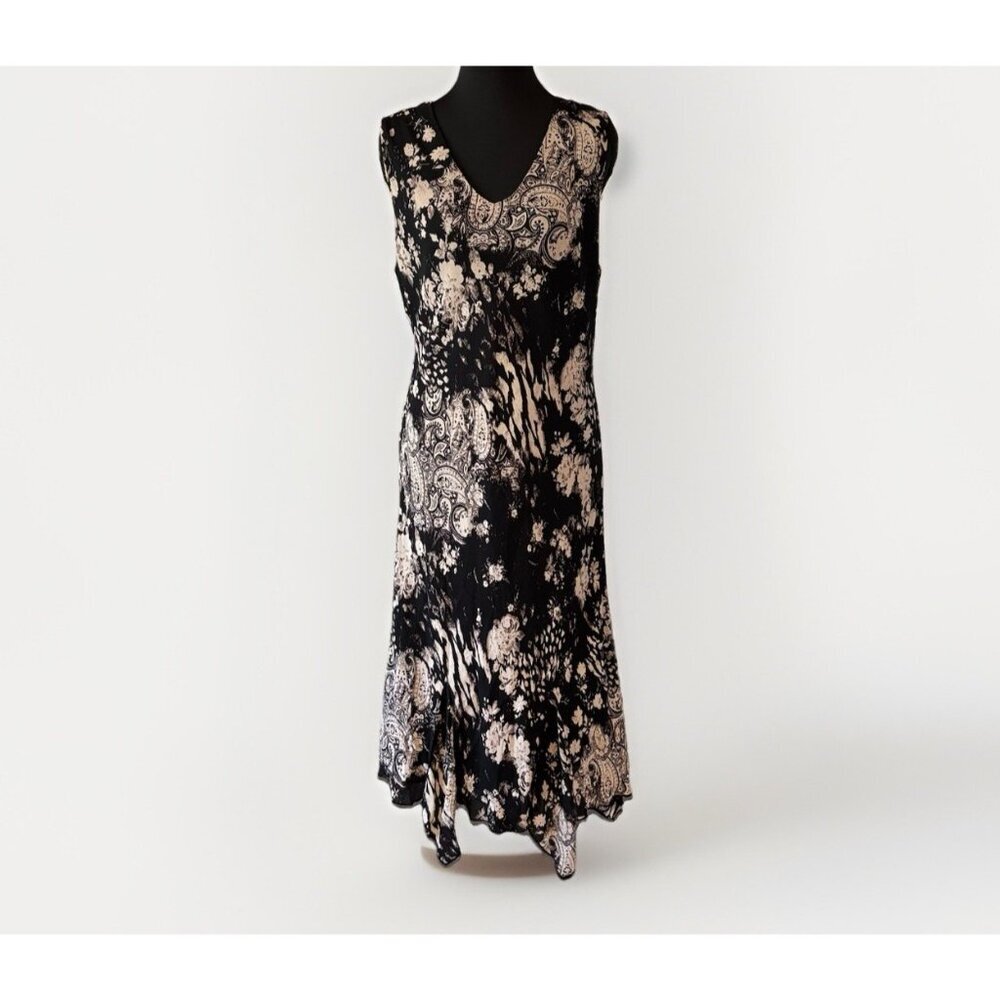 VTG‎ Lily Womens Y2K Fairy Grunge Midi Dress Sz XL Black Romantic Floral Paisley